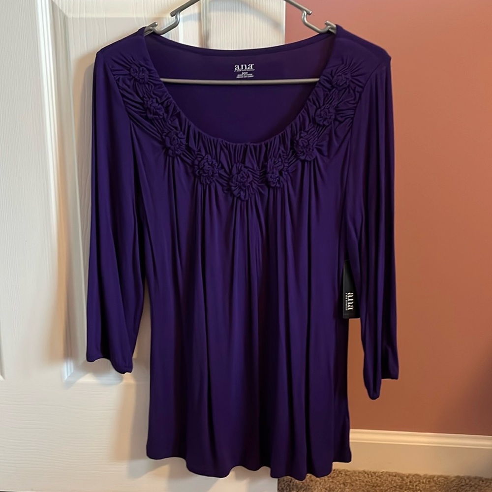 NEW A.N.A Women’s Stretchy Shirt Size Small 3/4 Length Sleeves Purple Dressy